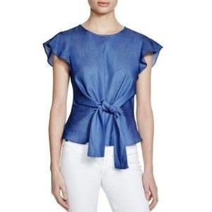 LUCY PARIS X REVOLVE  Womens Belted Ruffle Sleeve Casual Top, Blue Size XS NWOT